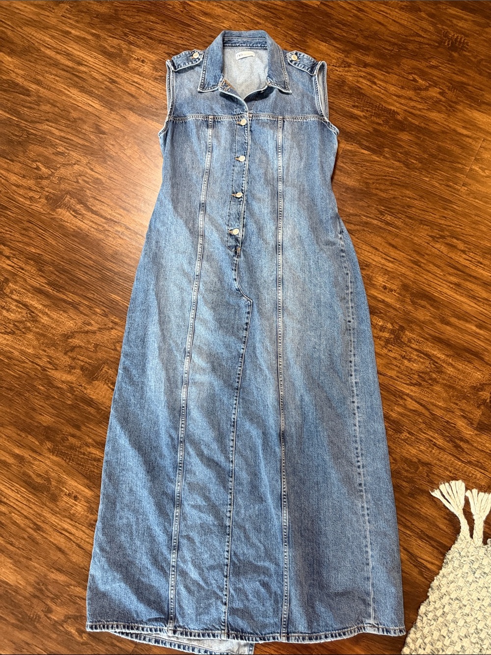 Zara Sleeveless Button-Front Denim Maxi Dress - denim